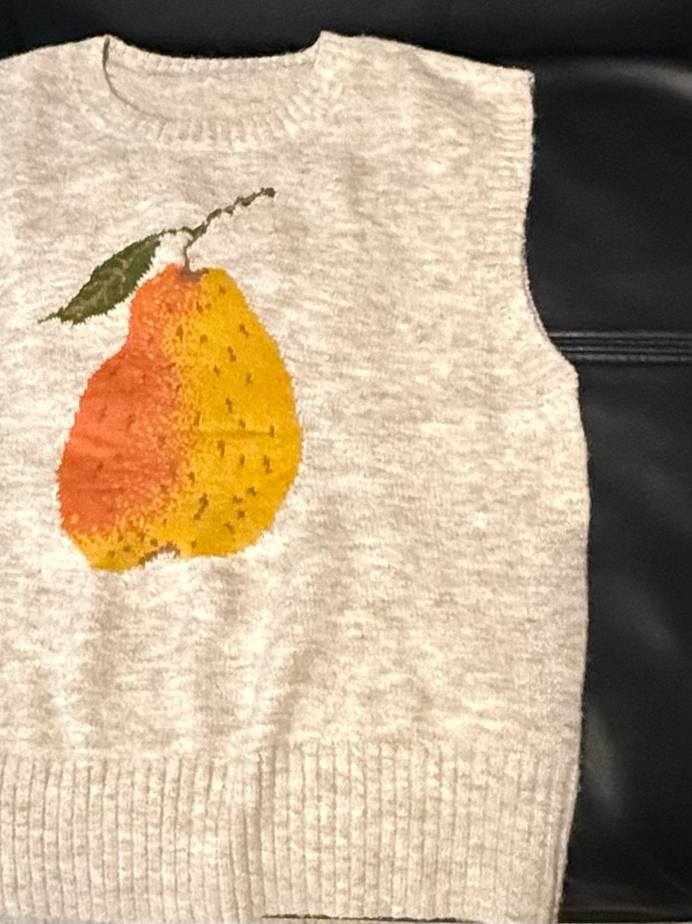 Cider Cream Sweater Vest with Pear Graphic